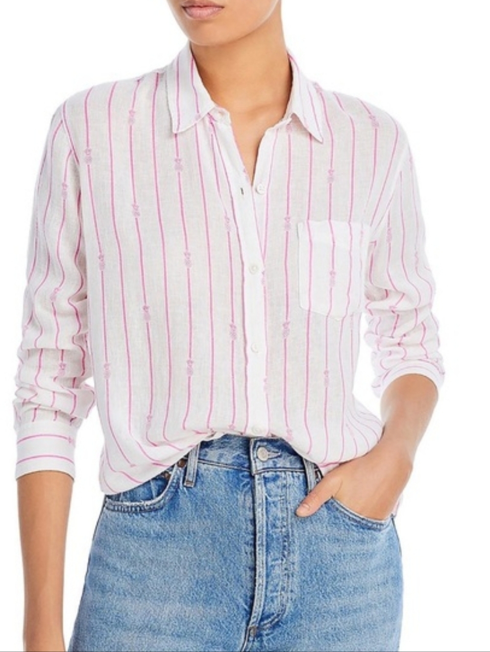 Rails White Button-Down with Pink Stripe Pineapple Print
